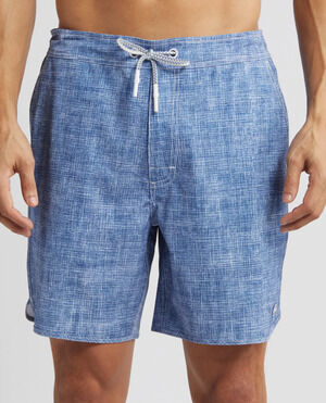 JOHNNIE-O LAKE BLUE ARIBA CROSSHATCH 7" SURF SHORTS BOARDSHORTS SWIM TRUNKS SZ S